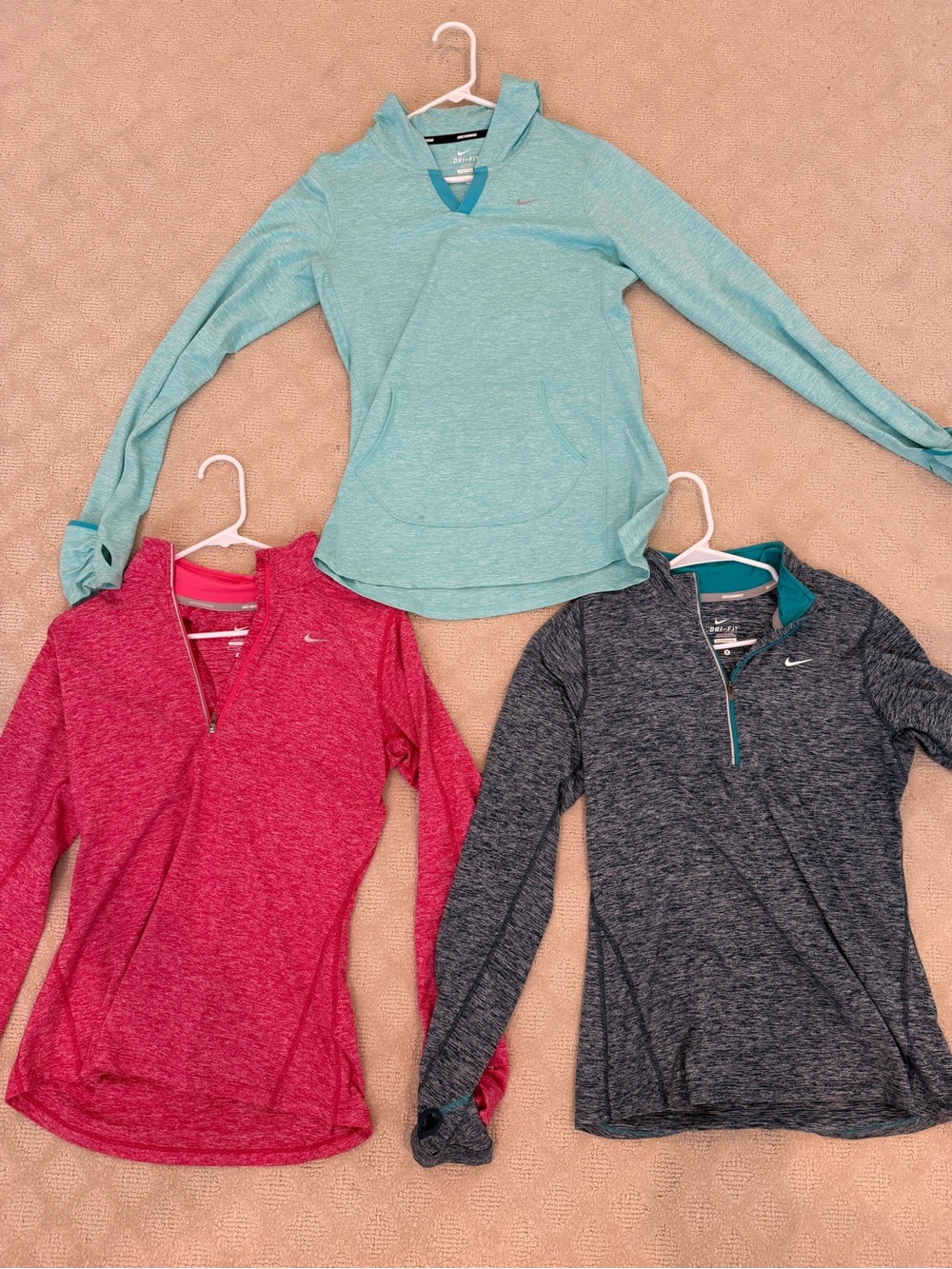 Nike Kids Long Sleeve Performance Tops - Aqua, Pink, Charcoal